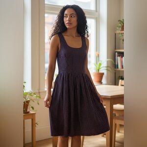 Maple 100% Silk Navy and Red Smock Waist Scoop Neck Sleeveless Dress size 2